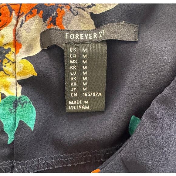 Forever 21 Medium Short Sleeve blue Floral Bouse Back Zipper Polyester - Picture 3 of 6